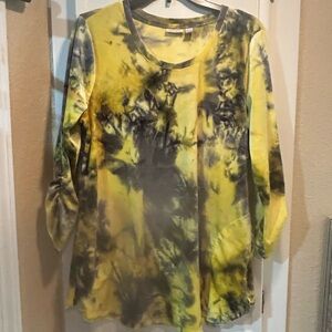 Tie-Dye Long Sleeve Top - Yellow and Black velvet by LOGO